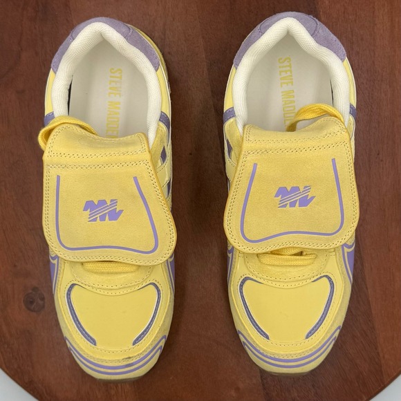 Steve Madden Optimus Lace Up Sneaker Yellow Purple Soccer OPTI07S1 Retro Women 8 - Picture 4 of 12